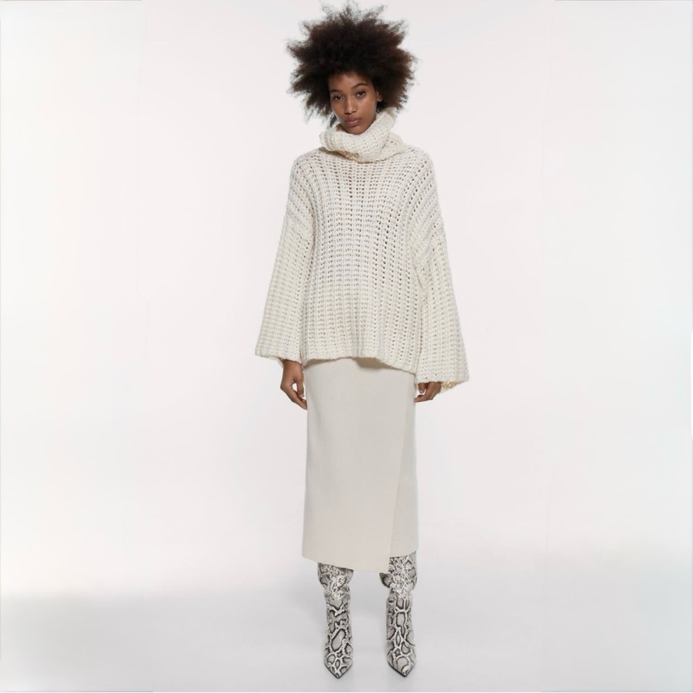 Zara Cream Chunky Knit Cowl Neck Sweater - Picture 8 of 14